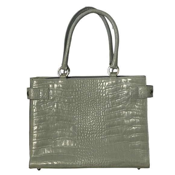 Elaine Turner Croc Embossed Satchel Womens Mint Green Leather Handbag Purse - Picture 4 of 13